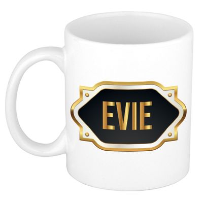 Naam cadeau mok / beker Evie met gouden embleem 300 ml