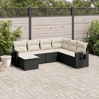 7-delige Loungeset met kussens poly rattan zwart