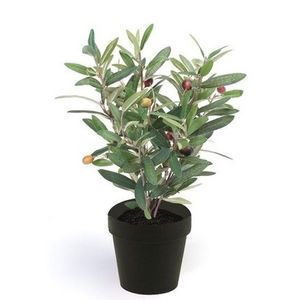 Kunstplant olijfboompje - groen - in zwarte pot - 35 cm