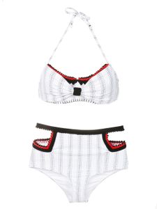 Amir Slama bikini rayé à détails en crochet - Blanc