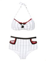 Amir Slama bikini rayé à détails en crochet - Blanc - thumbnail