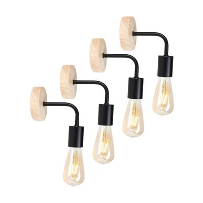 Ostaria Wandlamp - 4x - zwart - metaal / houtoptiek - industrieel - E27 - binnen / woonkamer