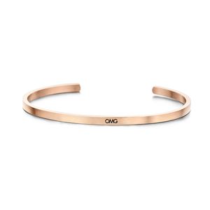 Key Moments 8KM-B00078 Stalen open bangle met tekst omg zirkonia one-size rosékleurig