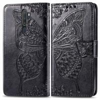 Voor OPPO A5 (2020)/A9 (2020) Butterfly Love Flower reliëf horizontale Flip lederen draagtas met beugel Lanyard Card slot portemonnee (zwart)