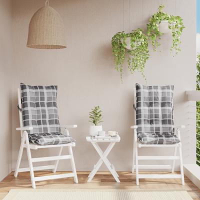 VidaXL Stoelkussens 2 st hoge rug ruitpatroon oxford stof grijs