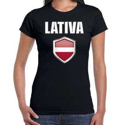 Letland landen supporters t-shirt - zwart - dames - fan kleding - korte mouwen