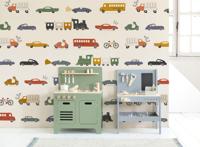 Behang Car Parade Rol Beige Behang Car Parade Rol Beige