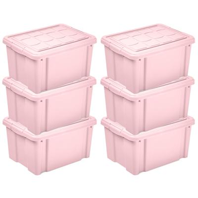 Multi Storage Opslagbox met deksel - 6x - roze - 16 liter - 40 x 30 x 21 cm - kunststof