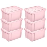 Multi Storage Opslagbox met deksel - 6x - roze - 16 liter - 40 x 30 x 21 cm - kunststof