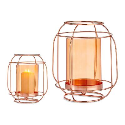 Kaarshouder Koper Amber Lantaarn Metaal Glas (19 x 20 x 19 cm)
