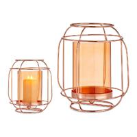 Kaarshouder Koper Amber Lantaarn Metaal Glas (19 x 20 x 19 cm)