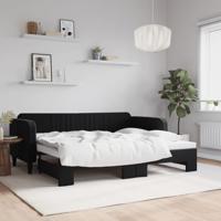 Slaapbank met onderschuifbed 90x200 cm fluweel zwart