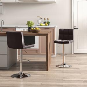 Set van 2 Barkrukken Barstoelen met Verstelbare Hoogte 360° Draaibare Zitting Voetsteun en Antislip Metalen Onderstel Bruin