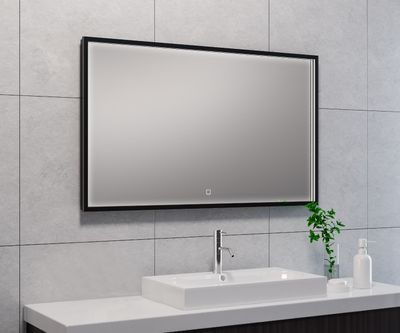 Mueller Square LED spiegel 100x60cm mat zwart met spiegelverwarming Mueller Square LED spiegel 100x60cm mat zwart met spiegelverwarming