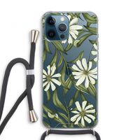 Wit bloemenpatroon: iPhone 12 Pro Transparant Hoesje met koord