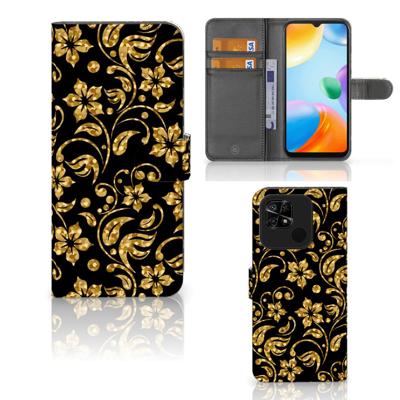 Xiaomi Redmi 10C Hoesje Gouden Bloemen Xiaomi Redmi 10C Hoesje Gouden Bloemen
