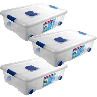 Opbergbox met deksel en wieltjes - 4x - 31L - kunststof - transparant - 61 x 44 x 18 cm