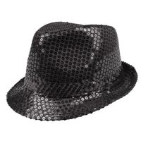 Trilby hoed met pailletten - zwart - glitter