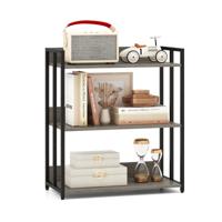Boekenkast met 3 Niveaus Staande Kast met Verstelbare Planken en Metalen Frame 70 x 35 x 81 cm Grijs