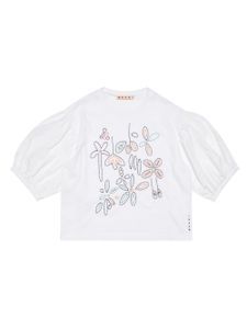 Marni Kids t-shirt en coton à fleurs brodées - Blanc