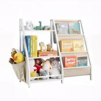 VEVOR Kinderboekenplank Speelgoedopslag voor Peuters Boekenplank met Stoffen Opbergvakken & Zijvak, Kinderplank voor Kinderkamer Speelkamer Kleuterschool Kinderkamer 850 x 300 x 755 mm