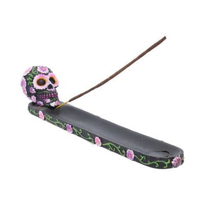 Nemesis Now Zwarte Wierookbrander Schedel met Bloemen - 26.5 cm