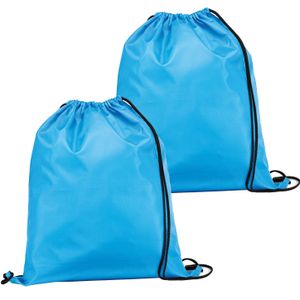 Gymtas/lunchtas/zwemtas met rijgkoord - 2x - voor kinderen - lichtblauw - 35 x 41 cm