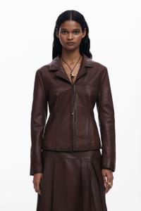 Peplum leren bikerjack - BROWN - L