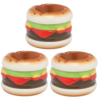 Hamburger asbak - Set van 3x stuks - gekleurd - 7 x 9 cm - rond - dolomiet Hamburger asbak - Set van 3x stuks - gekleurd - 7 x 9 cm - rond - dolomiet