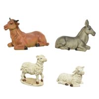Set van 4 stuks polystone dierenbeeldjes os, ezel en schapen 12 cm Set van 4 stuks polystone dierenbeeldjes os, ezel en schapen 12 cm
