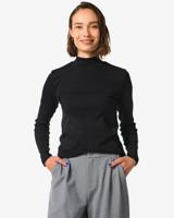 HEMA Dames T-shirt Clara rib zwart (zwart)