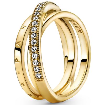 Pandora Shine 169057C01 Ring Cross Over Triple Band zilver-zirconia goudkleurig