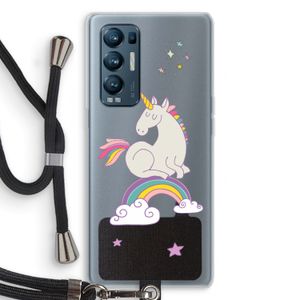 Regenboog eenhoorn: Oppo Find X3 Neo Transparant Hoesje met koord