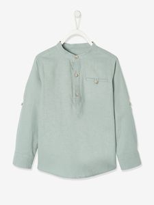 Linnen/katoenen overhemd voor jongens met maokraag en lange mouwen groen