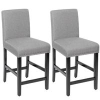 Set van 2 Tooghoogte Stoelen Gestoffeerde Barstoelen Rubberhouten Poten Ademende Linnen Stof Spons met Hoge Veerkracht
