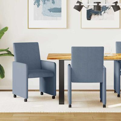 Eetstoelen met wielen 2 pcs Blauw 57 x 66 x 94 cm Katoenen stof