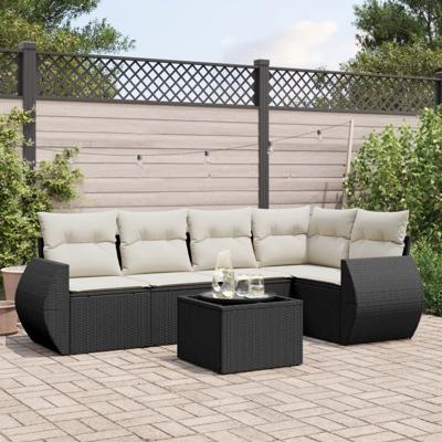 6-delige Loungeset met kussens poly rattan zwart