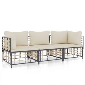 The Living Store Loungeset - Poly Rattan - Hoekbank 72x72x66cm - Middenbank 72x70x66cm - Antraciet