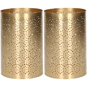 2x stuks metalen theelichthouders/windlichtjes goud type 2 D10 x H15 cm