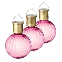 Lumineo tuin/buiten 6x stuks Led lampje/lampion solar verlichting roze 11 x 8 cm - thumbnail