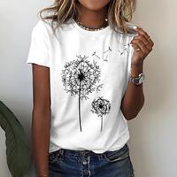 Dames T-shirt Zwart Wit Geel Vlinder Paardebloem Afdrukken Korte mouw Casual Feestdagen Basic Ronde hals Normaal Bloemen Thema Verf S Lightinthebox