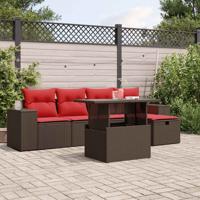 6-delige tuinbankset met kussens, bruin polyrotan