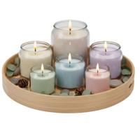 Kaarsenbord/plateau van bamboe - Rond - D35 x H5 cm - naturel - hoge opstaande rand