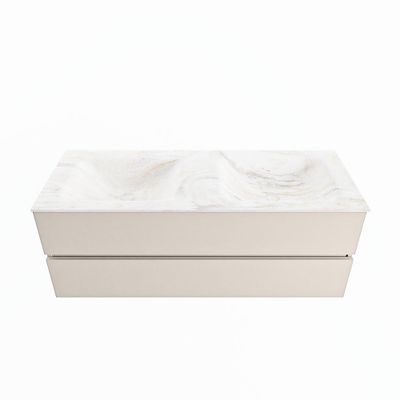 MONDIAZ VICA-DLUX 130cm badmeubel onderkast Linen 2 lades. Inbouw wastafel CLOUD dubbel 2 kraangaten, kleur Ostra.