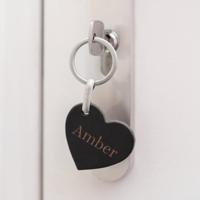 Leren sleutelhanger graveren - Hart - Zwart
