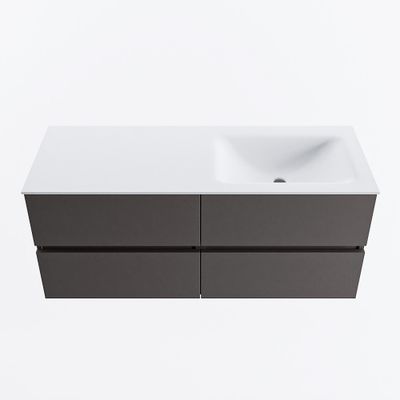 MONDIAZ VICA 120cm badmeubel onderkast Dark Grey 4 lades. Wastafel CLOUD rechts zonder kraangat, kleur Talc.