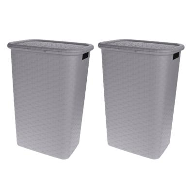 Storage Solutions Wasmand - 2x stuks - rotan - met deksel - grijs - 60 liter - 33 x 44 x 60 cm - kun