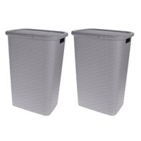 Storage Solutions Wasmand - 2x stuks - rotan - met deksel - grijs - 60 liter - 33 x 44 x 60 cm - kun