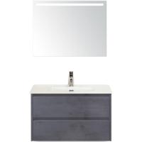 Dante Badmeubelset 80 cm - Beton Antraciet - Keramische Wastafel Wit Cover met Sence Spiegel