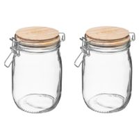 2x stuks voorraadbussen/voorraadpotten 1L glas met houten deksel en beugelsluiting